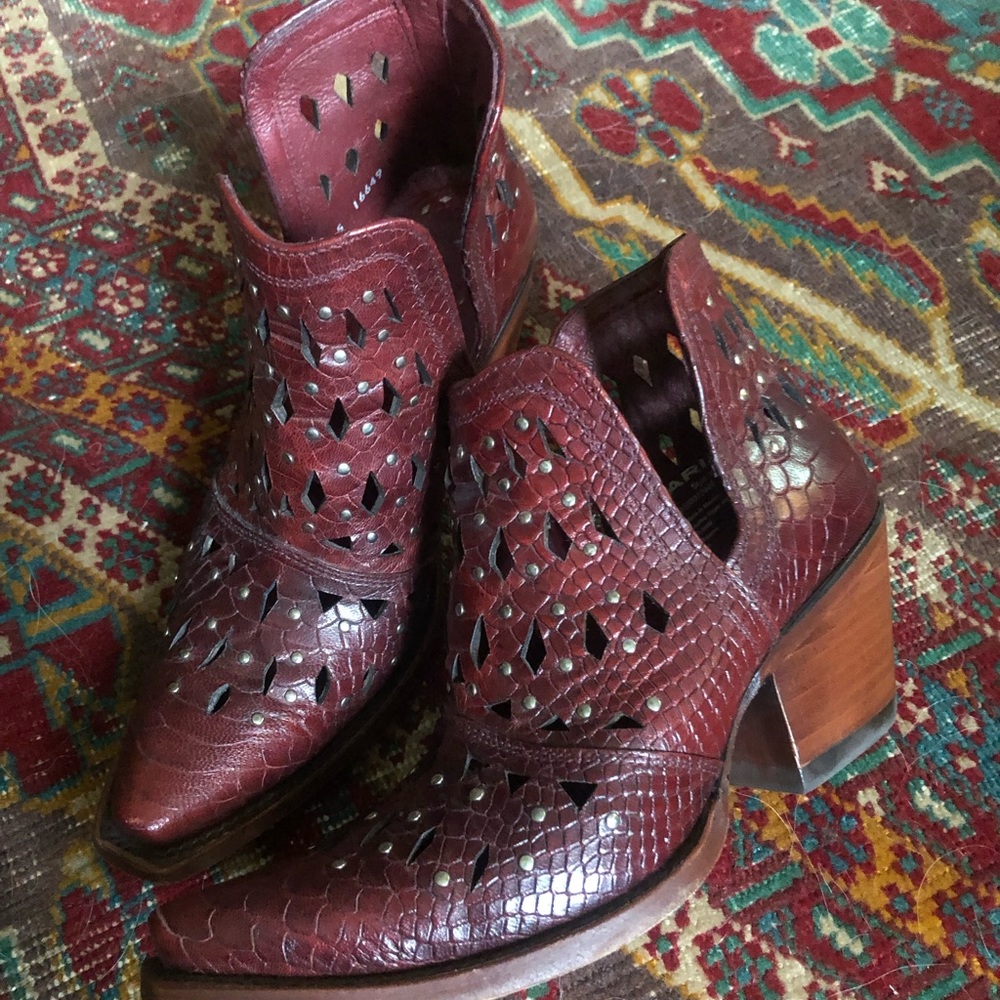 Ariat Embossed Red Leather Booties